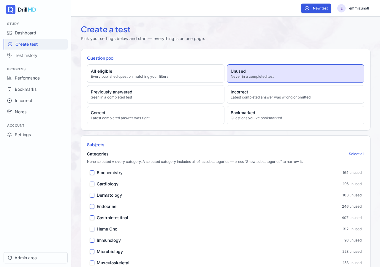 The one-page test builder with question pools and category counts